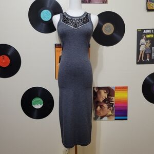 Express | 2014 Embellished Gray Bodycon Midi Dress